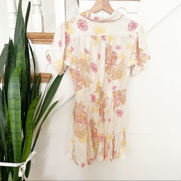 Free People Cream & Red Combo Short Sleeve Blue Hawaii Mini Dress Size S - Picture 9 of 9